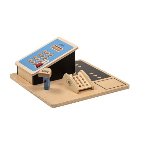 Caisse Enregistreuse en Bois – Jouet d’Imitation avec Tapis Roulant et Scanner