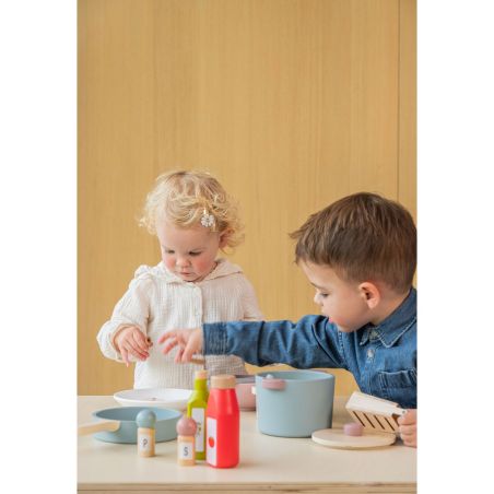 Batterie de Cuisine en Bois (4 Pièces) – Jouet d’Imitation Culinaire