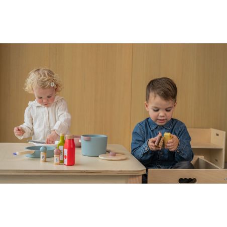Batterie de Cuisine en Bois (4 Pièces) – Jouet d’Imitation Culinaire