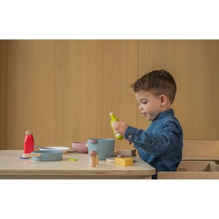 Batterie de Cuisine en Bois (4 Pièces) – Jouet d’Imitation Culinaire