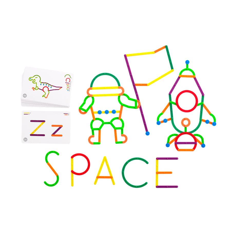 GeoStix Set Construction Lettres | 200 Pièces + 30 Fiches 3+