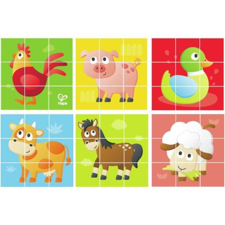 Puzzle Cubes Animaux Ferme Hape | Jeu Éducatif Bois 2+ ans
