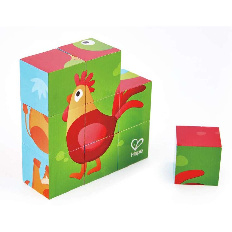 Puzzle Cubes Animaux Ferme Hape | Jeu Éducatif Bois 2+ ans