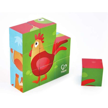Puzzle Cubes Animaux Ferme Hape | Jeu Éducatif Bois 2+ ans