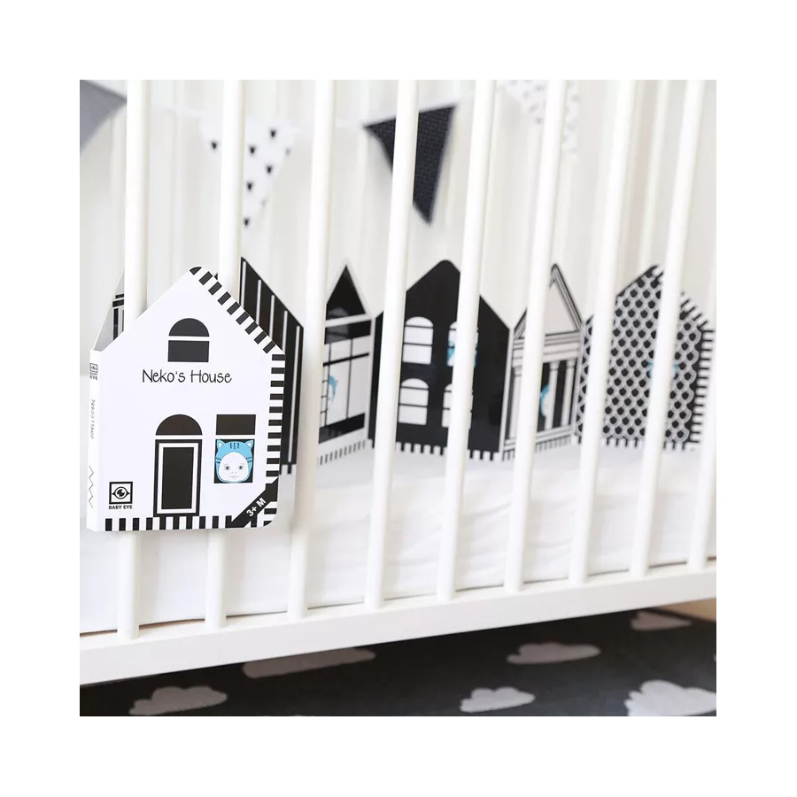 Livre noir et blanc bébé "Neko's House" | Livre contrasté pour tummy time | lesminis.fr