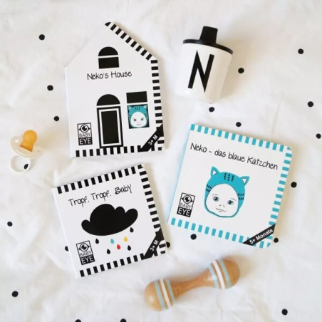Livre noir et blanc bébé "Neko's House" | Livre contrasté pour tummy time | lesminis.fr