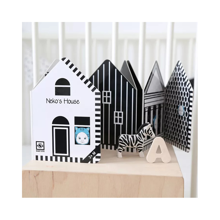 Livre noir et blanc bébé "Neko's House" | Livre contrasté pour tummy time | lesminis.fr