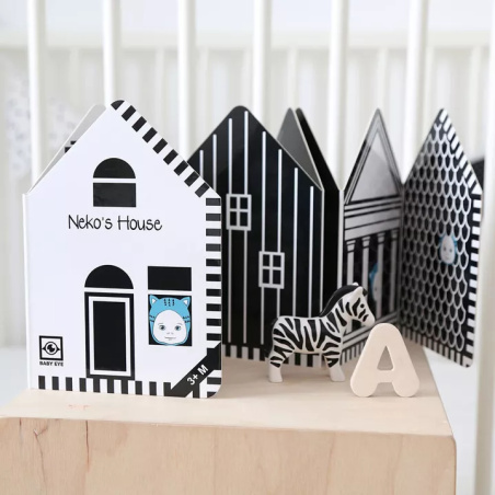 Livre noir et blanc bébé "Neko's House" | Livre contrasté pour tummy time | lesminis.fr