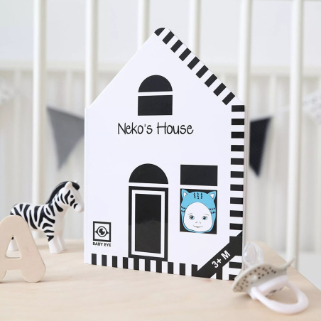 Livre noir et blanc bébé "Neko's House" | Livre contrasté pour tummy time | lesminis.fr