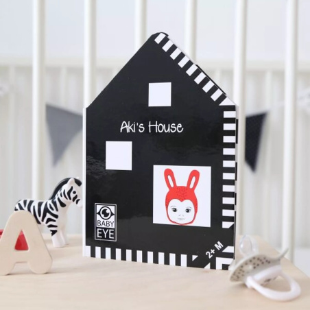 Livre contrasté "Aki's House" | Rouge et noir pour bébé 2 mois+ | Montessori tummy time | lesminis.fr