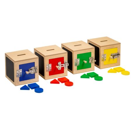 Lot de 4 Boîtes à Serrures Educo - Motricité fine, Loquets & Formes | Les Minis