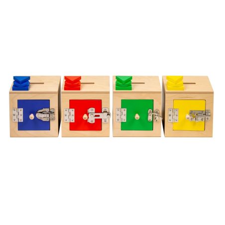 Lot de 4 Boîtes à Serrures Educo - Motricité fine, Loquets & Formes | Les Minis