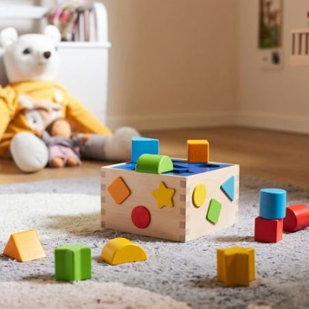 Boîte à formes Goki en bois | Jeu Montessori motricité 10 pièces | 1+ an