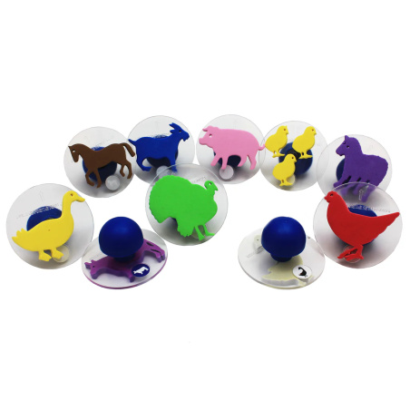 Grands tampons animaux de ferme 8 cm 10 pièces  - Fournitures scolaires et bureau