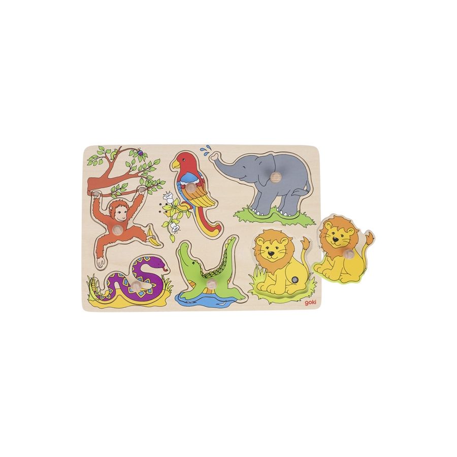 Puzzle sonore animaux du zoo - Encastrement - Jeu en bois Goki 57862