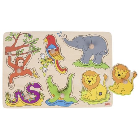 Puzzle sonore animaux du zoo - Encastrement - Jeu en bois Goki 57862