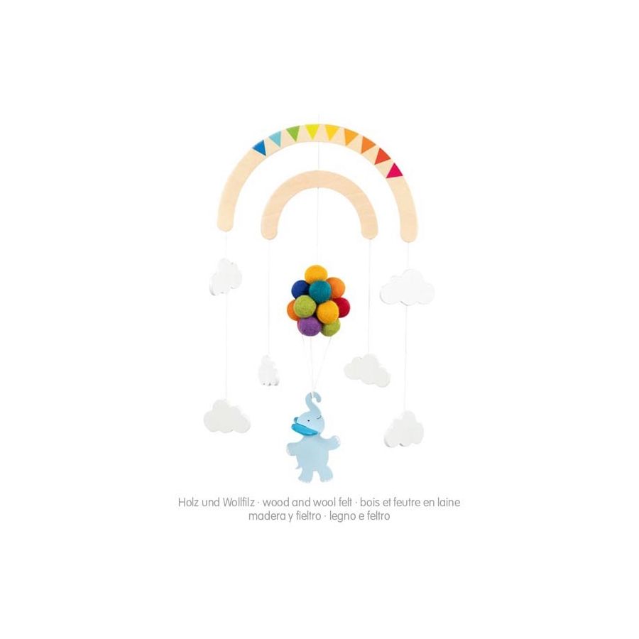 Mobile Bébé Éléphant en Bois et Laine | Décoration Chambre Enfant Équitable
