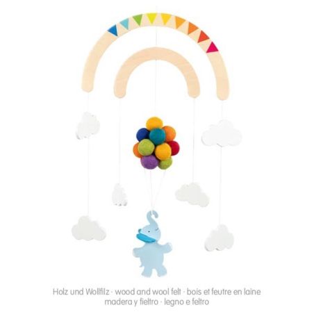 Mobile Bébé Éléphant en Bois et Laine | Décoration Chambre Enfant Équitable