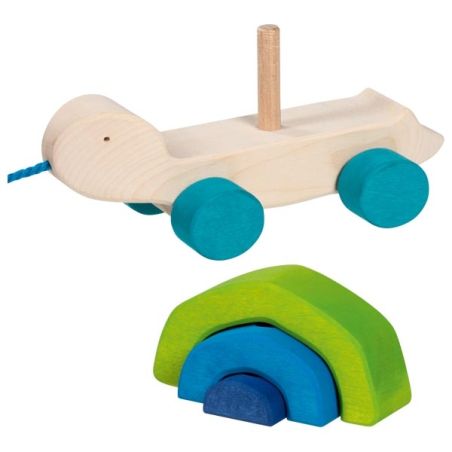 Tortue à Tirer en Bois Goki | Jouet Multifonction 2-en-1 | Dès 12 mois