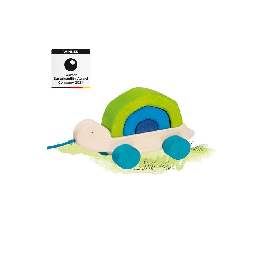 Tortue à Tirer en Bois Goki | Jouet Multifonction 2-en-1 | Dès 12 mois