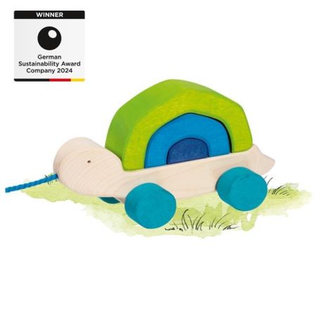 Tortue à Tirer en Bois Goki | Jouet Multifonction 2-en-1 | Dès 12 mois