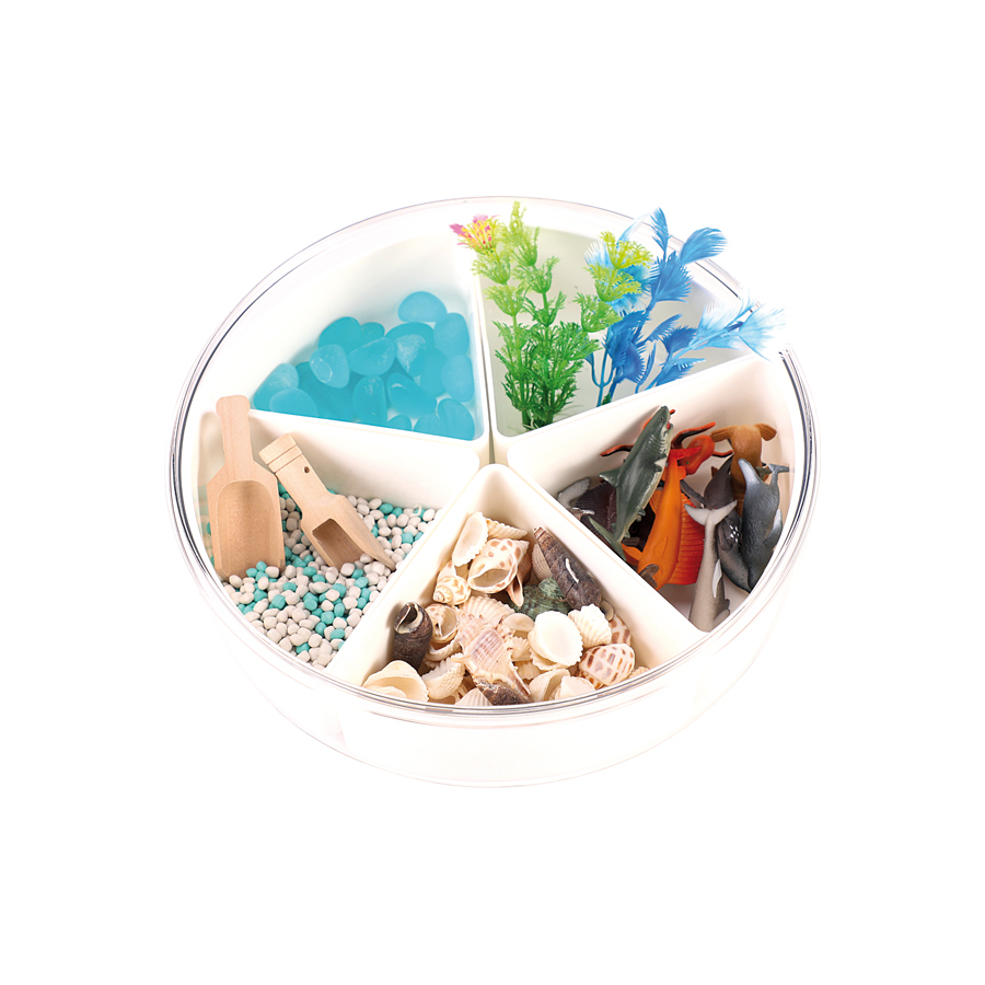 Bac d’exploration Mer – Sensoriel animaux marins, galets, mousse