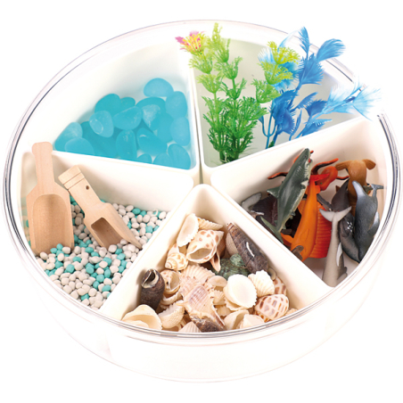 Bac d’exploration Mer – Sensoriel animaux marins, galets, mousse