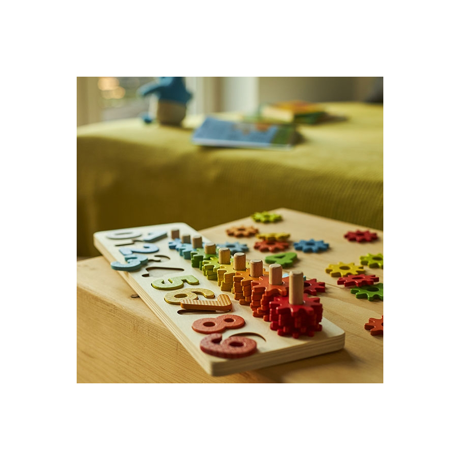 Jeu Compter Engrenages Bois | Apprendre Chiffres Couleurs Enfant 3+ | 55 Pièces