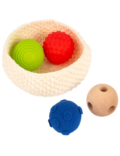 Set 4 balles sensorielles textures + panier | Educo