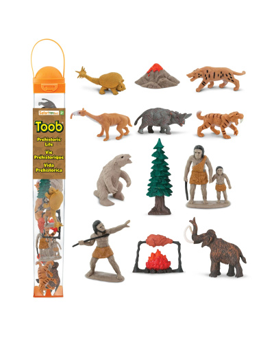 Tube Préhistoire : 12 figurines en plastique pour découvrir la vie à la Préhistoire | Safari LTD 681003 Jouet préhistorique