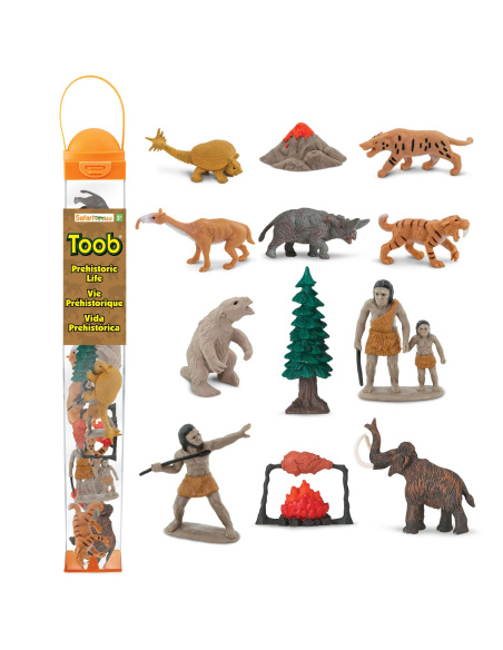 Tube Préhistoire : 12 figurines en plastique pour découvrir la vie à la Préhistoire | Safari LTD 681003 Jouet préhistorique