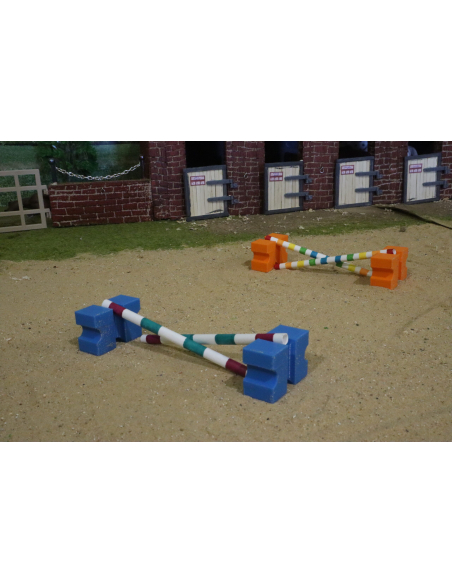 Cavaletti Miniatures Bleus & Oranges Schleich - Obstacles Équestres
