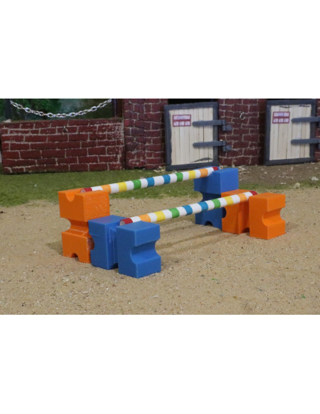 Cavaletti Miniatures Bleus & Oranges Schleich - Obstacles Équestres