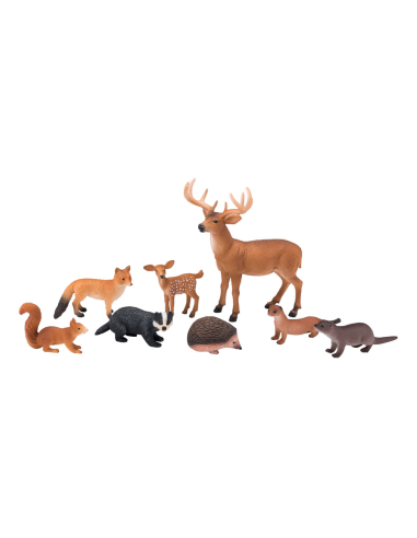 Lot 8 Figurines Animaux de la Forêt Mojo | Cerf Renard Écureuil | Collection Woodland
