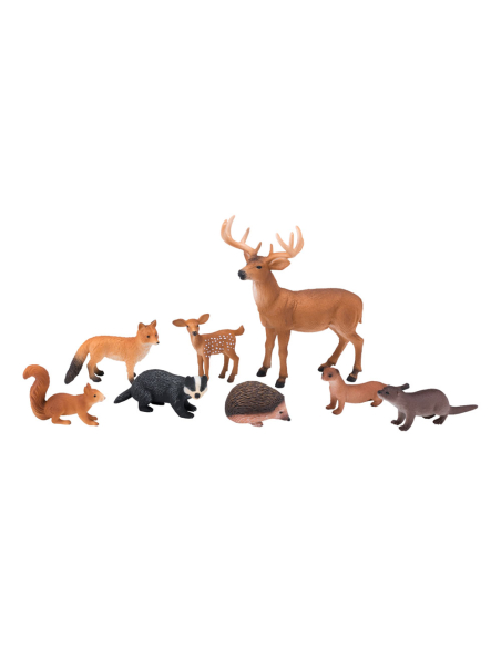 Lot 8 Figurines Animaux de la Forêt Mojo | Cerf Renard Écureuil | Collection Woodland