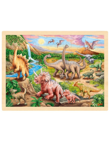 Puzzle Vallée Dinosaures Goki Bois 48 Pièces - Brachiosaure Stégosaure