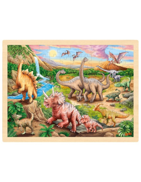 Puzzle Vallée Dinosaures Goki Bois 48 Pièces - Brachiosaure Stégosaure