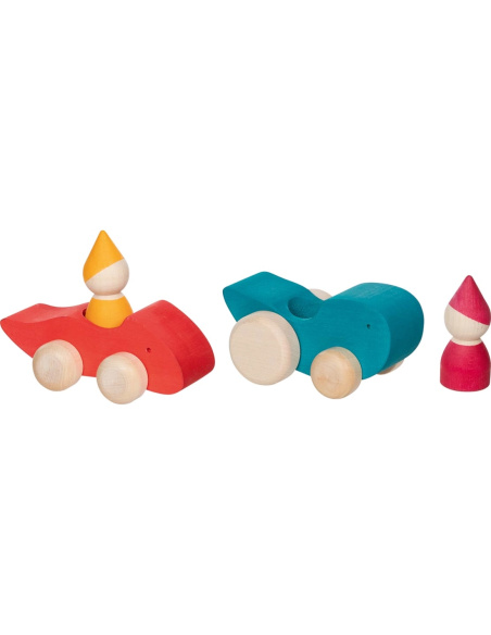 Voiture bleue en bois avec personnage - Jouet libre | Les Minis