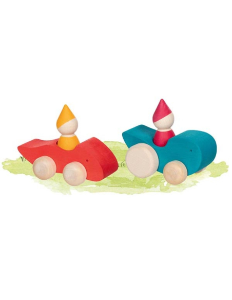 Voiture bleue en bois avec personnage - Jouet libre | Les Minis