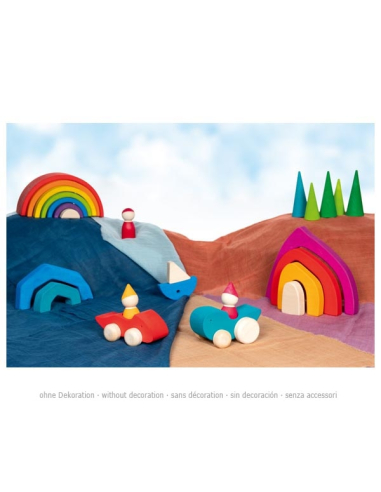 Lot 2 voitures en bois rouge et bleue avec personnages | Les Minis