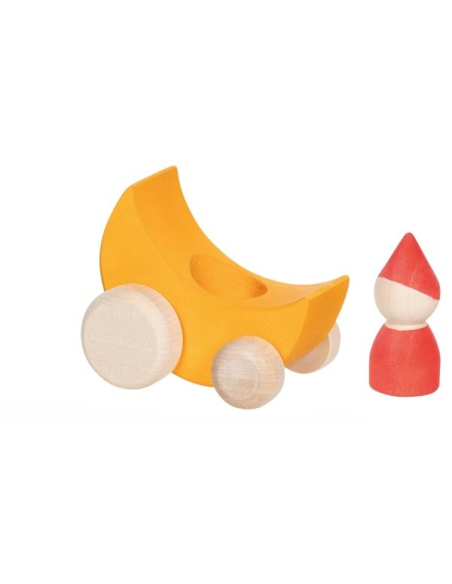 Lune jaune Voyage sur la Lune en bois avec personnage | Les Minis