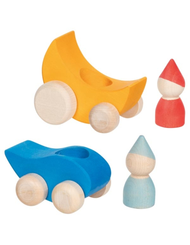 Voiture bleue Petite goutte en bois avec personnage | Les Minis