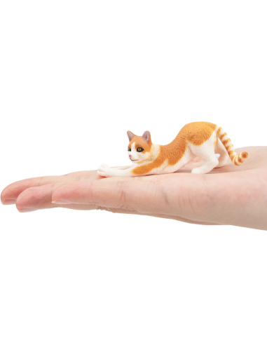 Figurine chat roux & blanc qui s’étire Toymany – mini