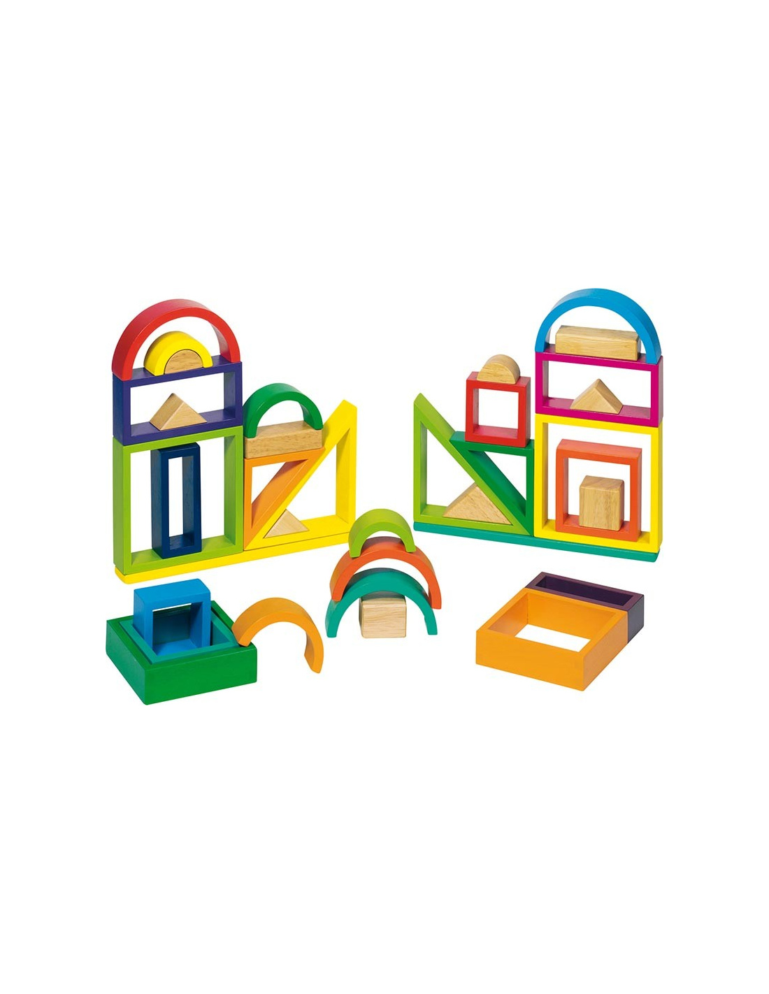 DMZK Arc-en-Ciel En Bois – 7 Pièces Empilables Créatives – Éducatif Couleurs – Dès 3 Ans