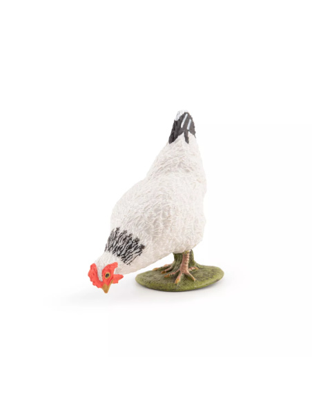 Figurine Poule Blanche Picorant Papo - Galliforme Domestique