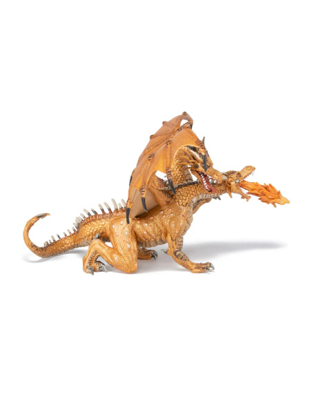 Dragon deux têtes or Papo 38938 — figurine fantastique, Le Médiéval