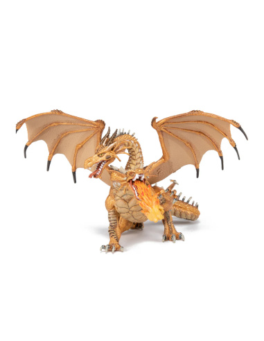 Dragon deux têtes or Papo 38938 — figurine fantastique, Le Médiéval