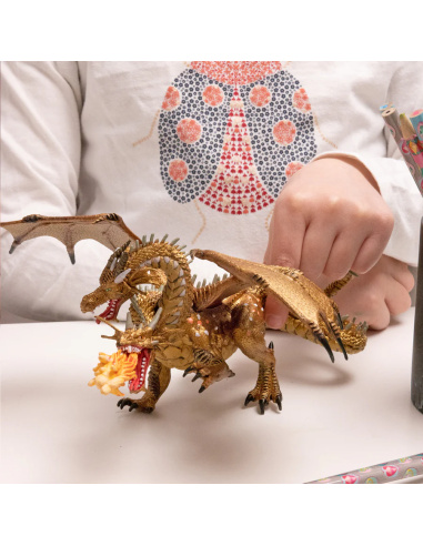 Dragon deux têtes or Papo 38938 — figurine fantastique, Le Médiéval