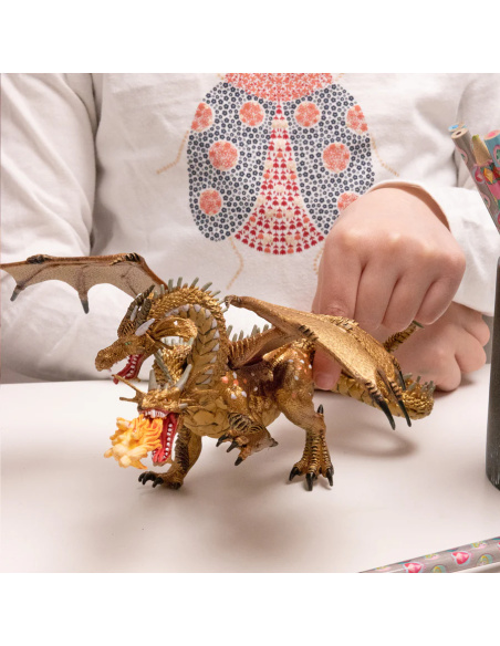 Dragon deux têtes or Papo 38938 — figurine fantastique, Le Médiéval