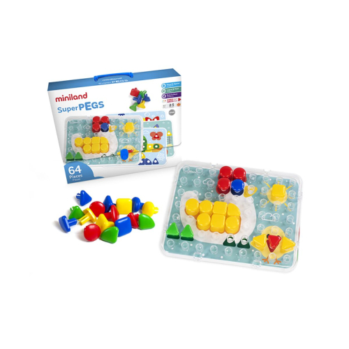 Mosaique Picto Géant - Superpegs Miniland | Jeu de Tri Couleurs et Formes pour Enfants 2-5 Ans